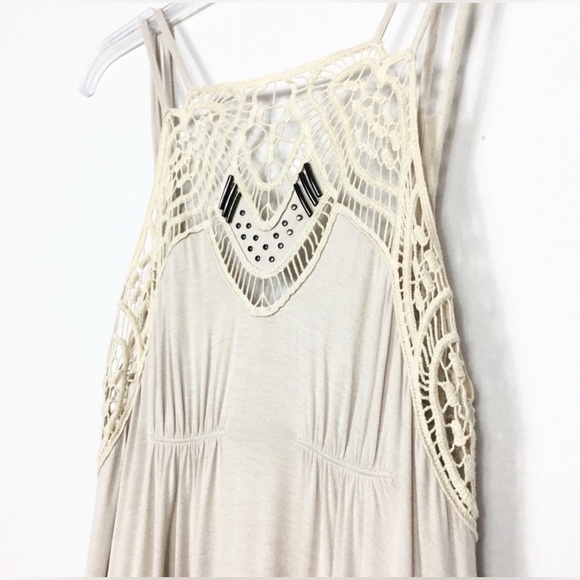 Free People Sand Beige Midi Crocheted Lace Dress Size Medium - Picture 4 of 6